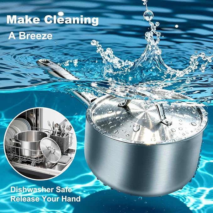 2 QT Saucepan with Lid, 3-Ply Stainless Steel Saucepan, Induction Compatible - Image 7