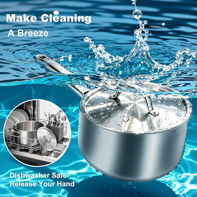 Saucepan Set with Lids, 3-Ply Stainless Steel 1.5QT and 3QT Cooking Pot - Image 5