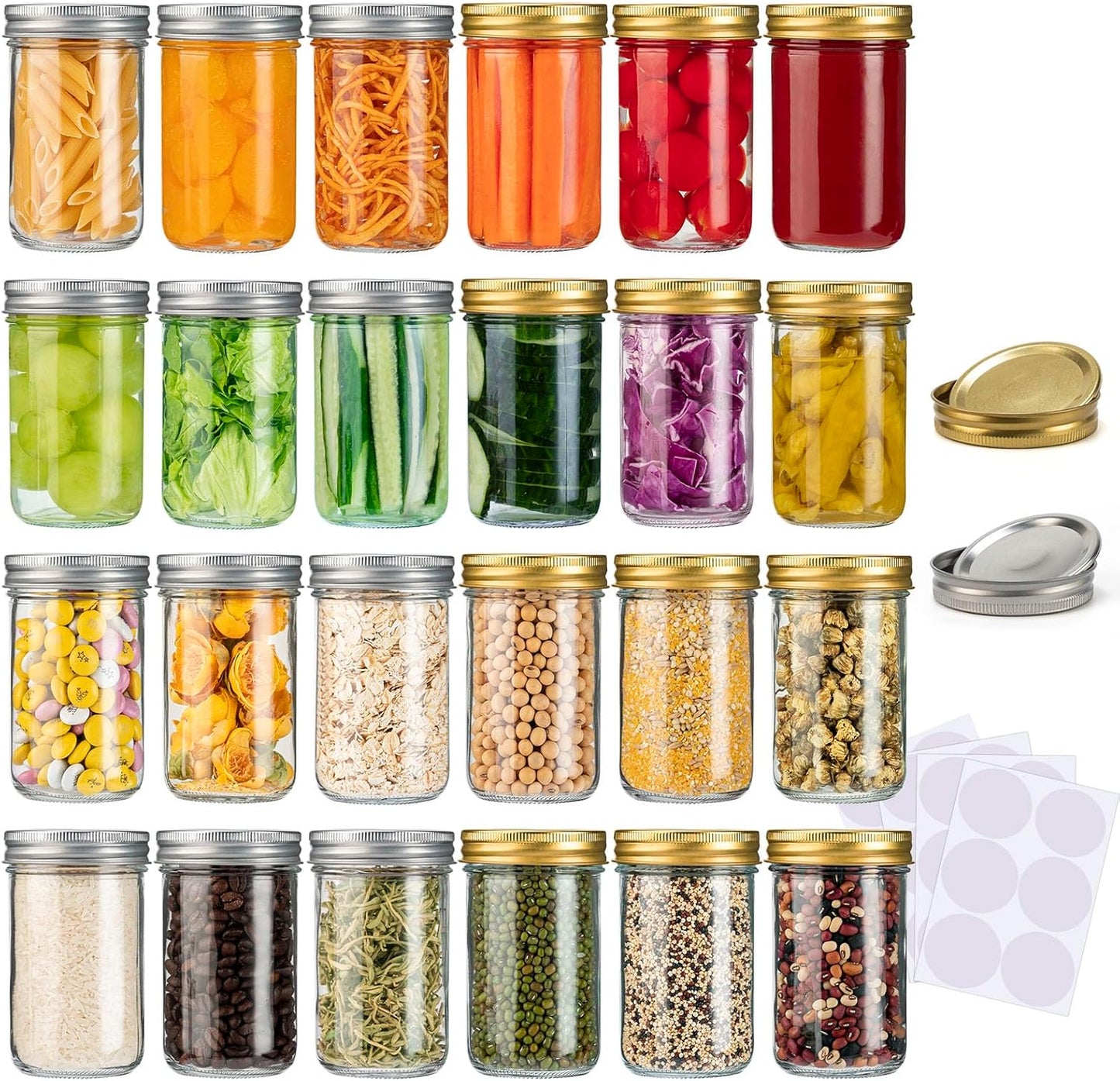 Mason Jars 8 oz, 24 Pack Canning jars 8 oz Jelly Jars With Regular Lids and Bands, Half Pint Glass Jars Ideal for Jam, Honey, Wedding Favors, Shower Favors