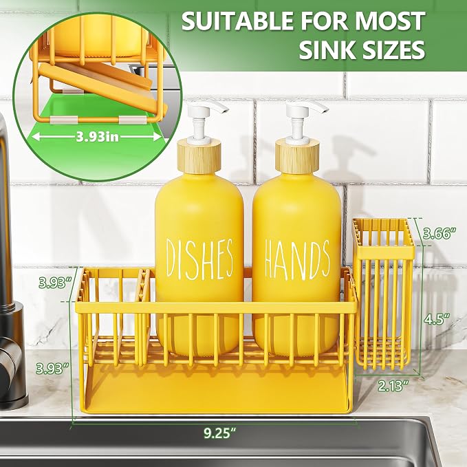 Cisily Yellow Dish Soap Dispenser Set, 16 fl Oz Dual Kitchen Soap Dispensers - Image 3