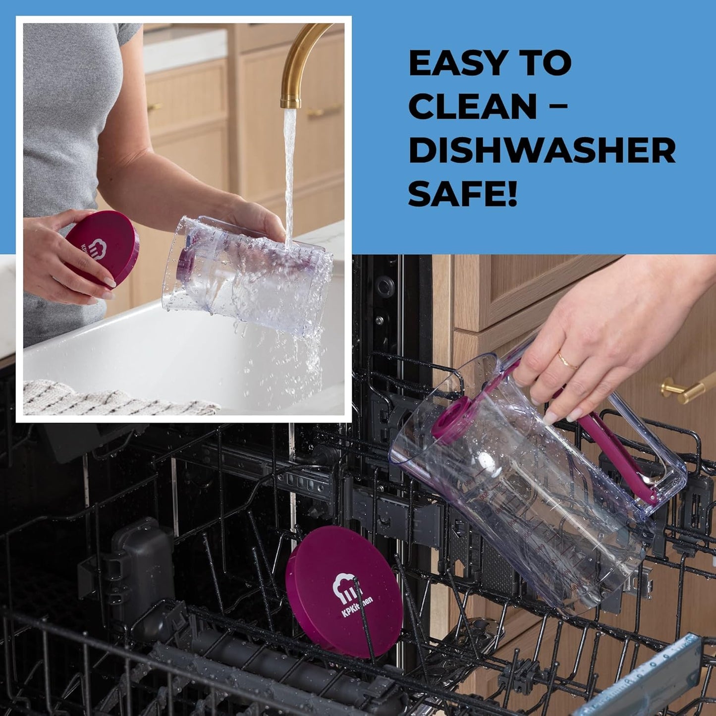 Pancake Batter Dispenser - Kitchen Must Have Tool for Perfect Pancakes, Cupcake, Waffle, Muffin Mix, Cake & Crepe - Easy Pour Baking Supplies for Griddle - Pancake Maker with Measuring Label (Purple)