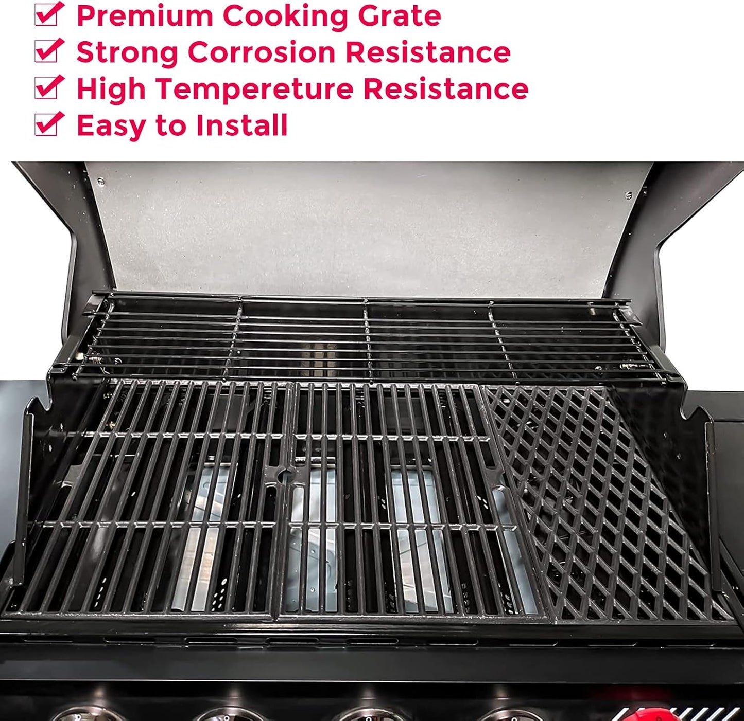 Uniflasy Grill Replacement Parts for Dyna-Glo DGH474CRP,DGH485CRP,Grill Part Kit for Dyna-Glo 3/4/5 Burner Grill,5-Pack Porcelain Steel Grill Heat Plates, 3-Pack Cast Iron Cooking Grates