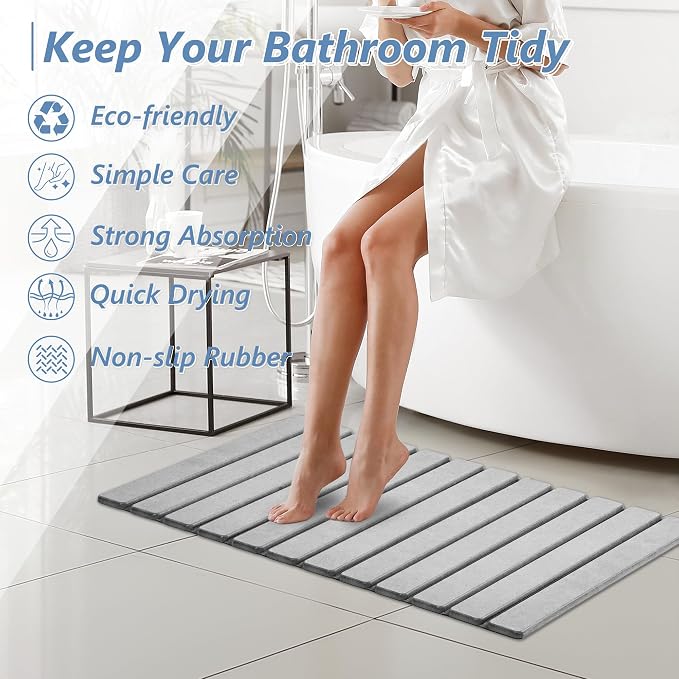 AWW Foldable Stone Bath Mat, Quick Dry Diatomaceous Earth Bath Mat - Image 8