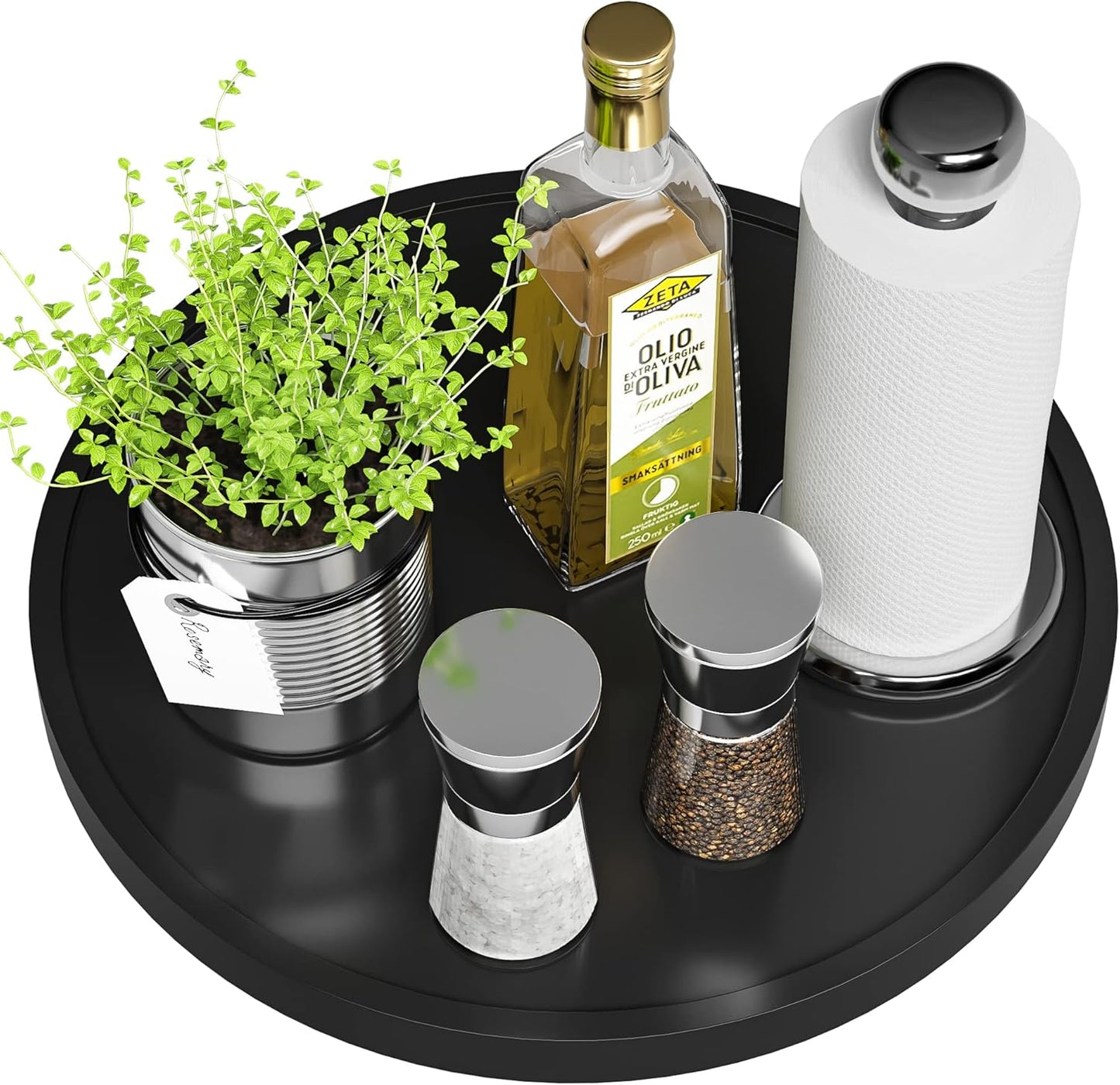 Lazy Susan for Table, 12 Inch Non-Skid Bamboo Turntable Organizer for Salt Pepper Spices and Olive Oil Next to Stove, Wooden Rotating Tray for Kitchen Countertop Organizer Black