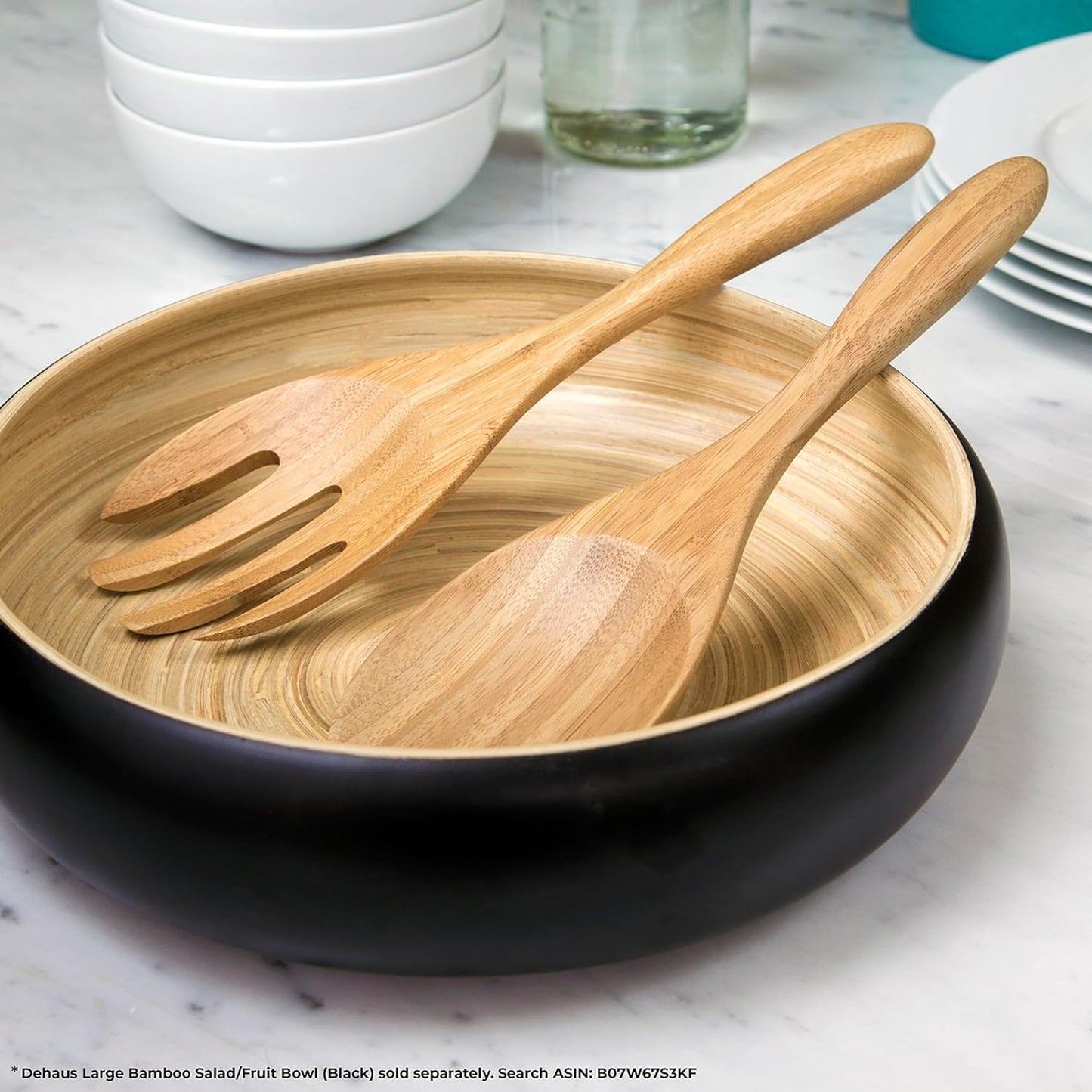 Dehaus® Large Premium Bamboo Salad Tongs - Eco Friendly Wooden Serving Spoons - Salad Serving Utensils - Salad Tosser Forks - Giant Wood Salad Servers - 12 inch Salad Hands