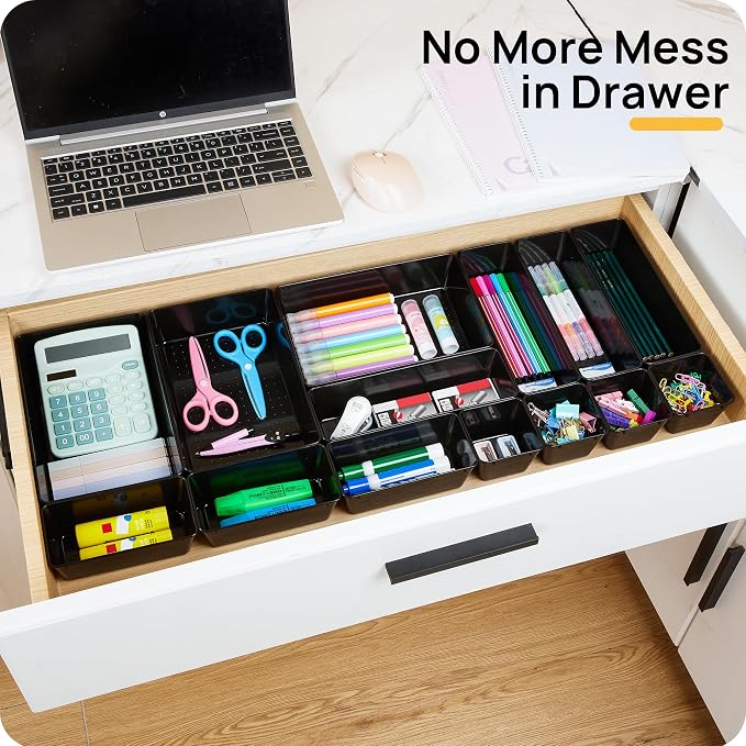 Vtopmart 25 PCS Office Desk Drawer Organizers Set, 4-Size Versatile Plastic - Image 3
