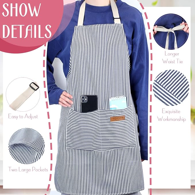 Handepo 12 Pcs Cotton Aprons for Women Men - Image 3