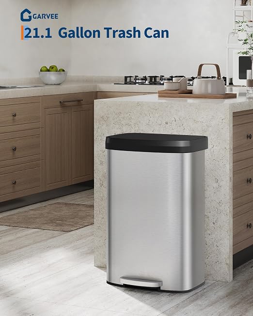 Garvee 21 gal / 80 L Stainless Steel Trash Can - Image 2