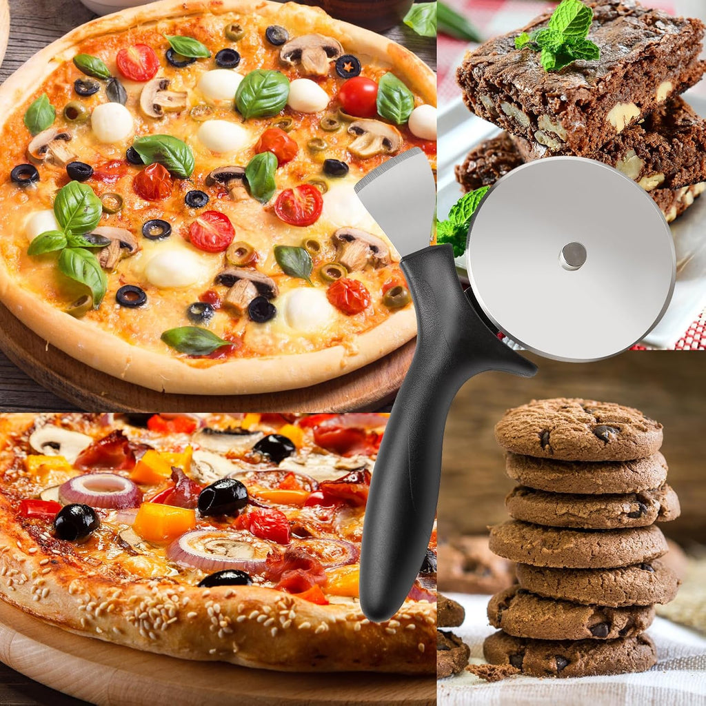 Professional Pizza Cutter & Crust Cutter 2 in 1, Steel 4" Pizza Wheel Cutter and Pizza Crust Knife, Stainless Steel Blade with Protective Cover