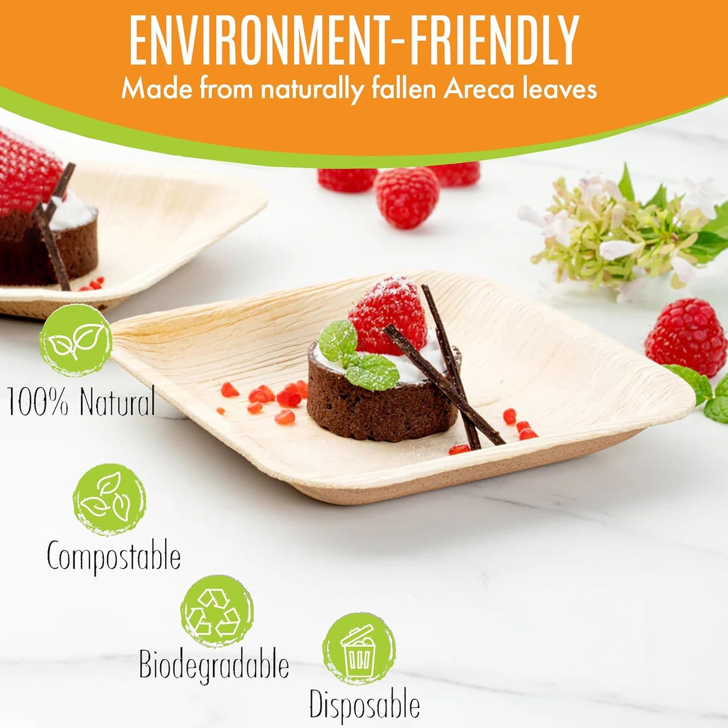 Raj Palm Leaf Bulk Plates 6" 400 Square Plates like Bamboo plates Disposable, Decorative Compostable Tableware for wedding, Lunch, Dinner, Birthday, Camping, Outdoor BBQ, Picnic