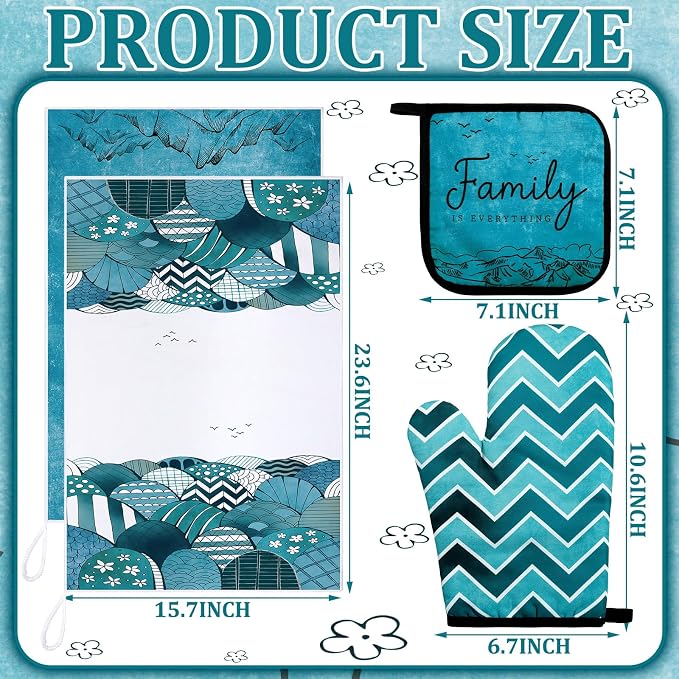 Bencailor 6 Pcs Boho Mountains Kitchen Towels Oven Mitts and Pot Holders Set - Image 3
