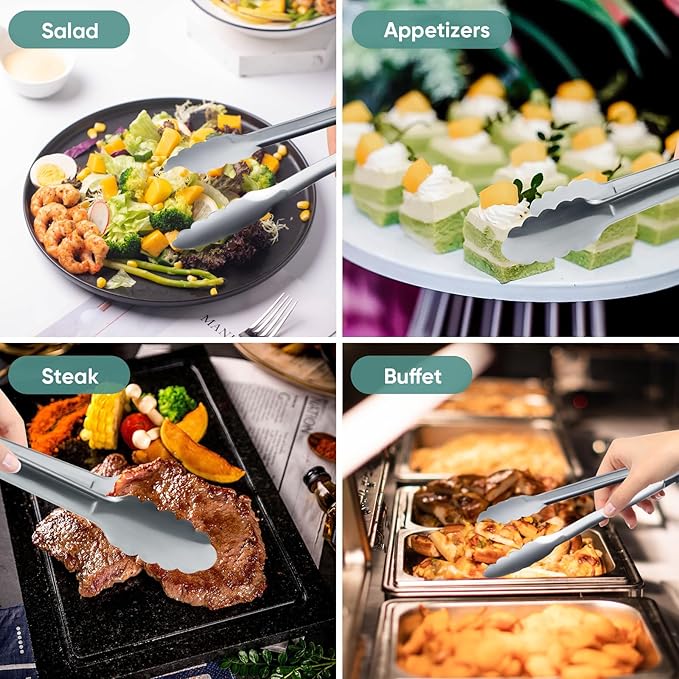 12 pieces Buffet Tongs 9'' Inches Serving Tongs Heavy Duty Stainless steel - Image 7