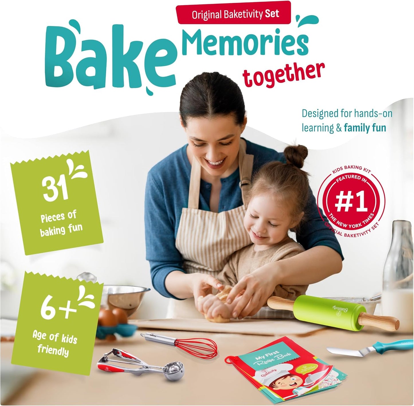 Baketivity 31-Piece Kids Baking Tools Set – Real Cooking Utensils for Children – Safe, Durable, and Fun Kitchen Accessories – Gift for Young Chefs