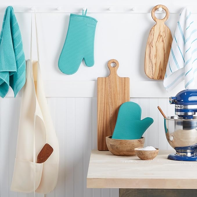 KITCHENAID Ribbed Soft Silicone Oven Mitt 2-Pack Set, Aqua Sky - Image 2
