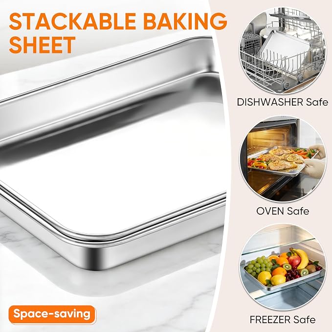 LIANYU 2 Pack Stainless Steel Cookie Sheet Pans, Commercial Grade Baking Sheet - Image 5