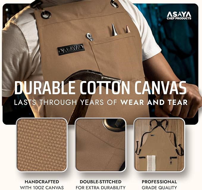 Asaya Chef and BBQ Apron with Bottle Opener and Hand Towel - 10oz Cotton Canvas - Image 3