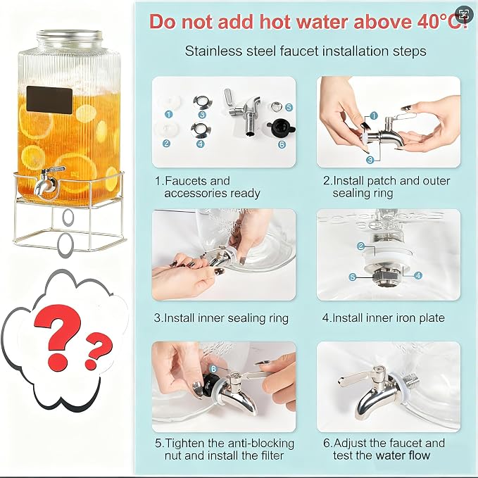 Lulonpon 2 x 4L Glass Drink Dispenser, Beverage Dispenser - Image 4