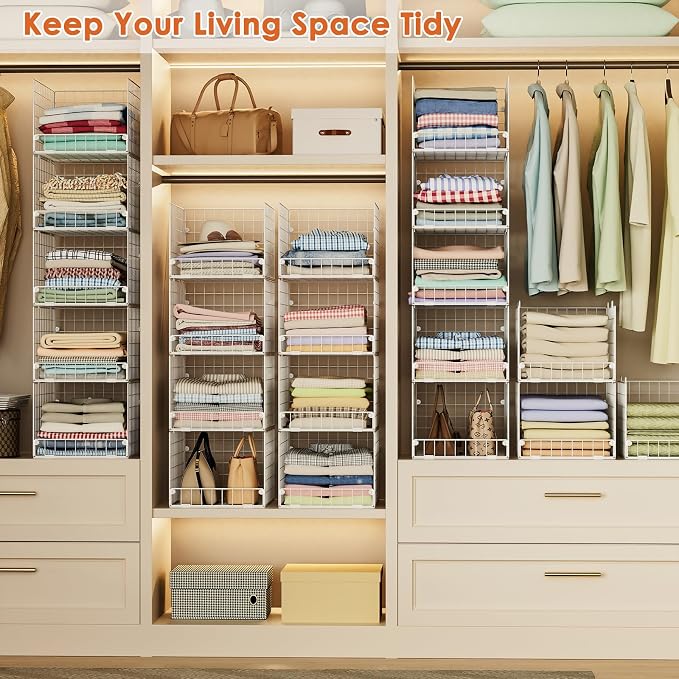 5-Tier Stackable Closet Storage Shelves, Closet Organizers and Storage Basket - Image 7