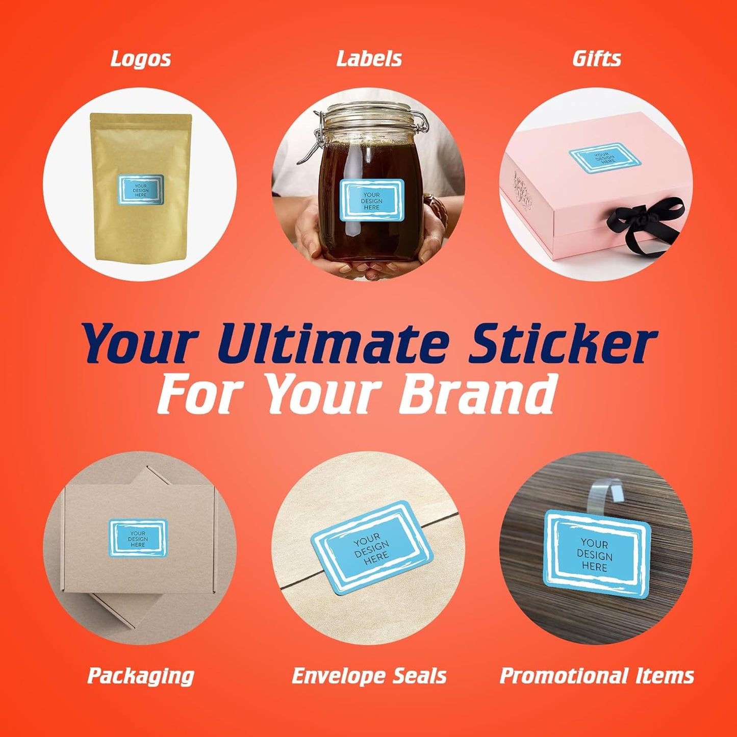 100 Custom Vinyl Stickers - Upload Your own Image, Text, Design, Logo - Personalized Logo Labels for Handmade, Packaging, Bottle, Jars, Candle, Brand Stickers (Blue Swirls, 3x2)