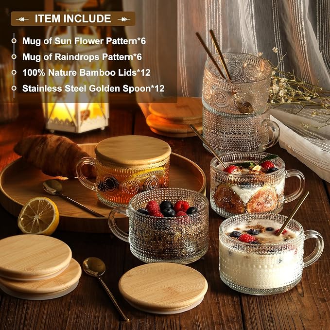 LANDNEOO 12pcs Set Irish Coffee Glasses, Vintage Coffee Mugs, Overnight Oats - Image 2