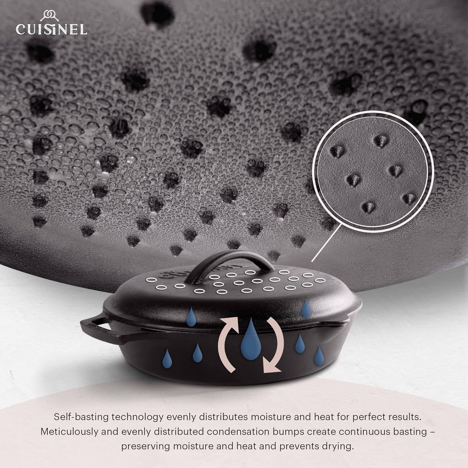 Cuisinel Cast Iron Lid - Fits 12"-Inch / 30.48-cm Lodge Skillet Frying Pans or Braiser + Silicone Handle Holder + Care Guide - Pre-Seasoned Replacement Cover - Indoor/Outdoor, Oven, Fire, BBQ Safe