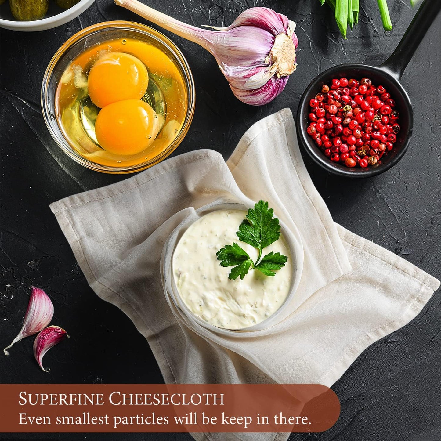 eFond Cheese Cloths | 10-Pack, 20x20Inch Squares with Hemmed Edges | Grade 100 Ultra Fine Reusable Cheesecloth for Straining | Unbleached Cotton Muslin Cloths | for Nut Milk, Butter, Baking & Cooking