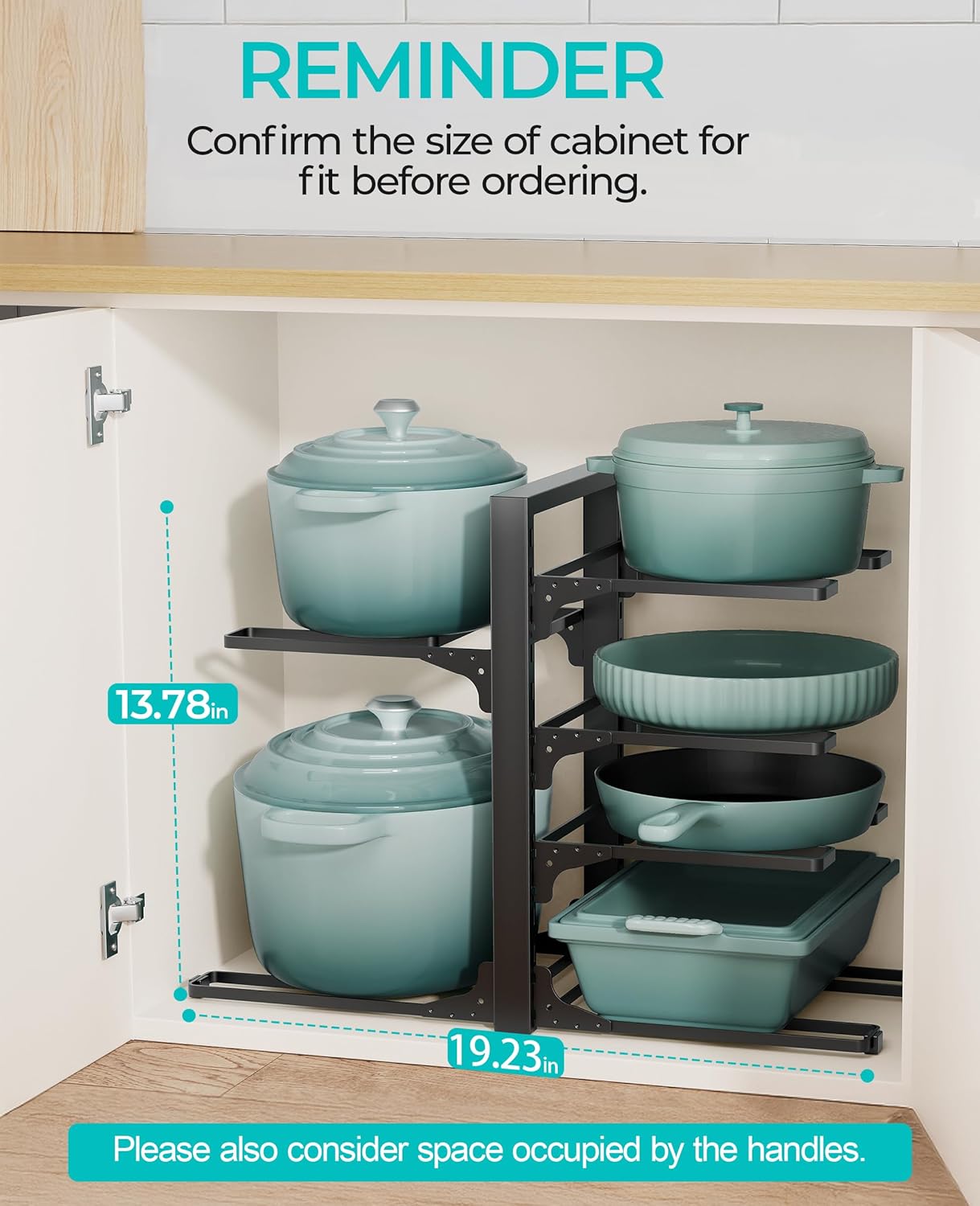 ORDORA 6-Tier Pots and Pans Organizer under Cabinet, Kitchen Cabinet Organizers and Storage, Heavy Duty Pots and Pan Storage Rack Organizer inside Cabinet, Adjustable Pot Rack