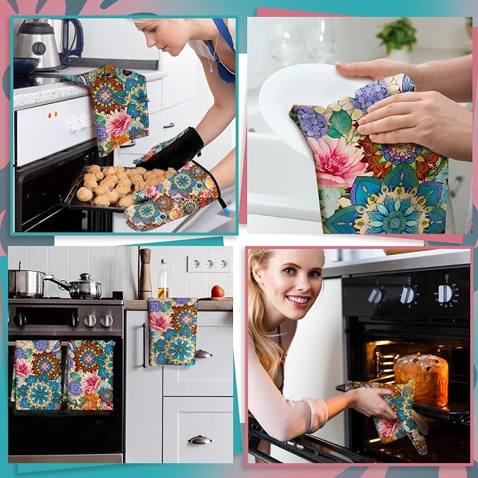 Jingmore 6 Pcs Kitchen Decor Set Accessory Farmhouse Kitchen Towels Pot Holders - Image 5
