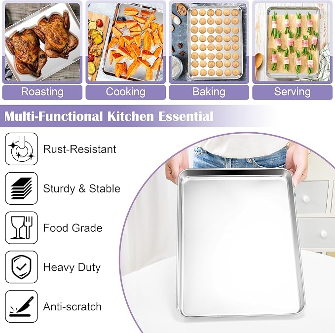 E-far Large Baking Sheet with Wire Rack, 20 x 14 Inch Stainless Steel Cookie - Image 4
