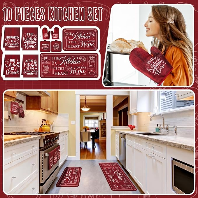Fourluoo 10 Pcs Farmhouse Kitchen Decor and Accessories Set 4 Kitchen Towels 2 - Image 2