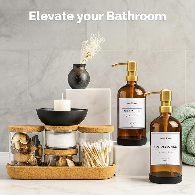 Vine Creations Amber Glass Soap Dispenser, 2 Pack Kitchen Soap Dispenser Set - Image 6