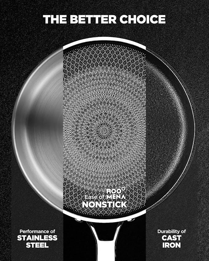 Non Stick Frying Pans Hybrid Ceramic, 12 Inch Tri-Ply Stainless Steel Skillet - Image 3