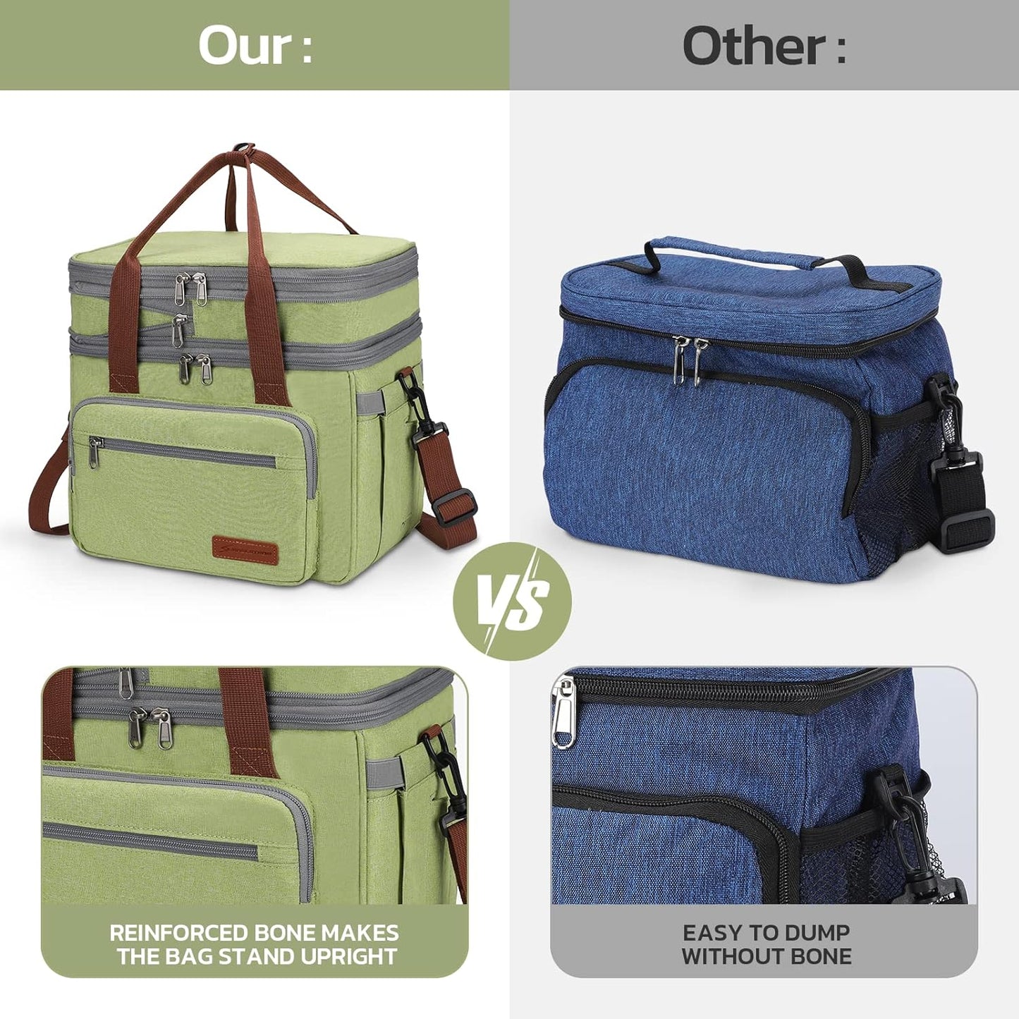 Maelstrom Lunch Bag Women,23L Insulated Lunch Box For Men Women,Expandable Double Deck Lunch Cooler Bag,Lightweight Leakproof Lunch Tote Bag With Side Tissue Pocket,Green