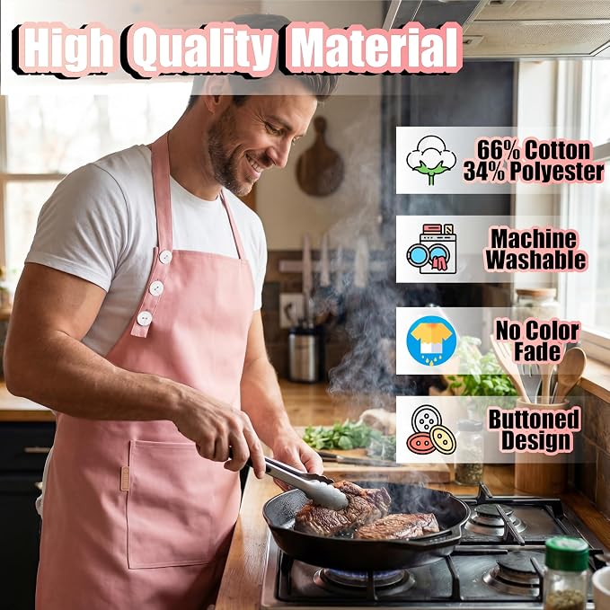 TOSHE Kitchen Apron Waterdrop Resistant Cotton Apron - Image 3