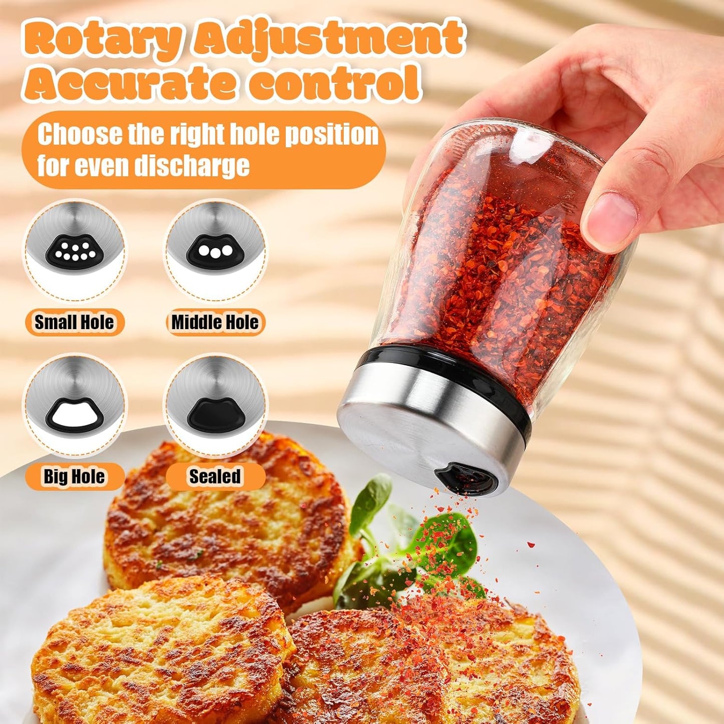 Zhehao 10 Pcs Salt Pepper Shakers Set with Adjustable Pour Holes Stainless Steel Spice Dispenser 6oz Clear Glass Seasoning Containers for Kitchen Restaurant Home BBQ Camping Farmhouse Accessories