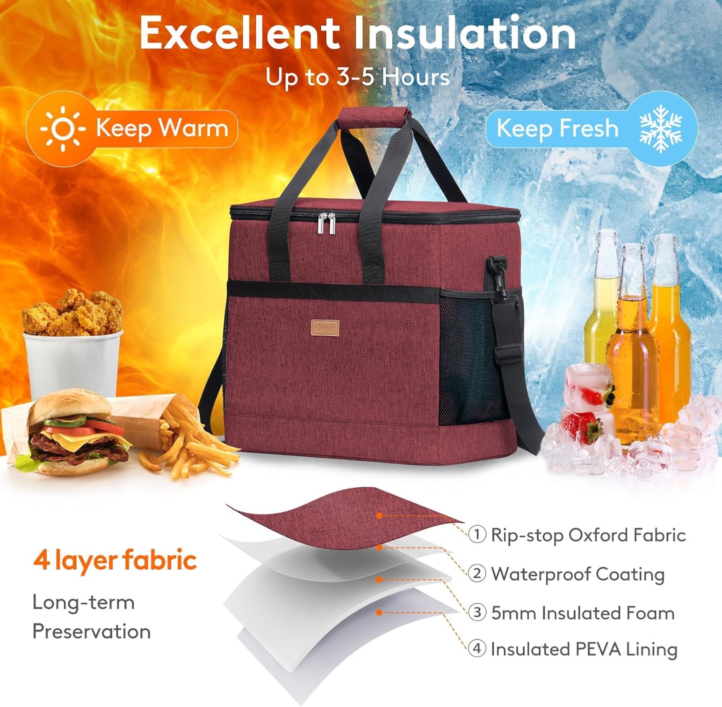 Lifewit Cooler Bag 30/50/60 Cans Collapsible and Insulated Large Lunch Bag Leakproof Soft Cooler Portable Tote for Camping/BBQ/Family Outdoor Activities