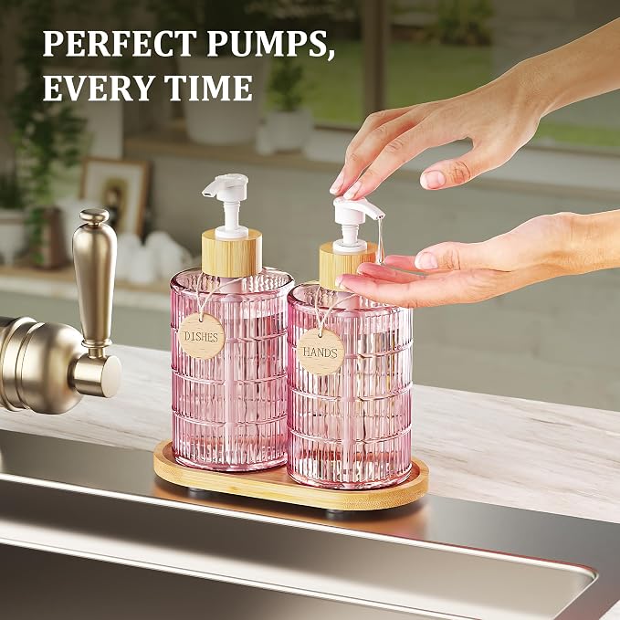 MASADI Soap Dispenser Set with Bamboo Tray, Dish and Hand Soap Lotion Dispenser - Image 4