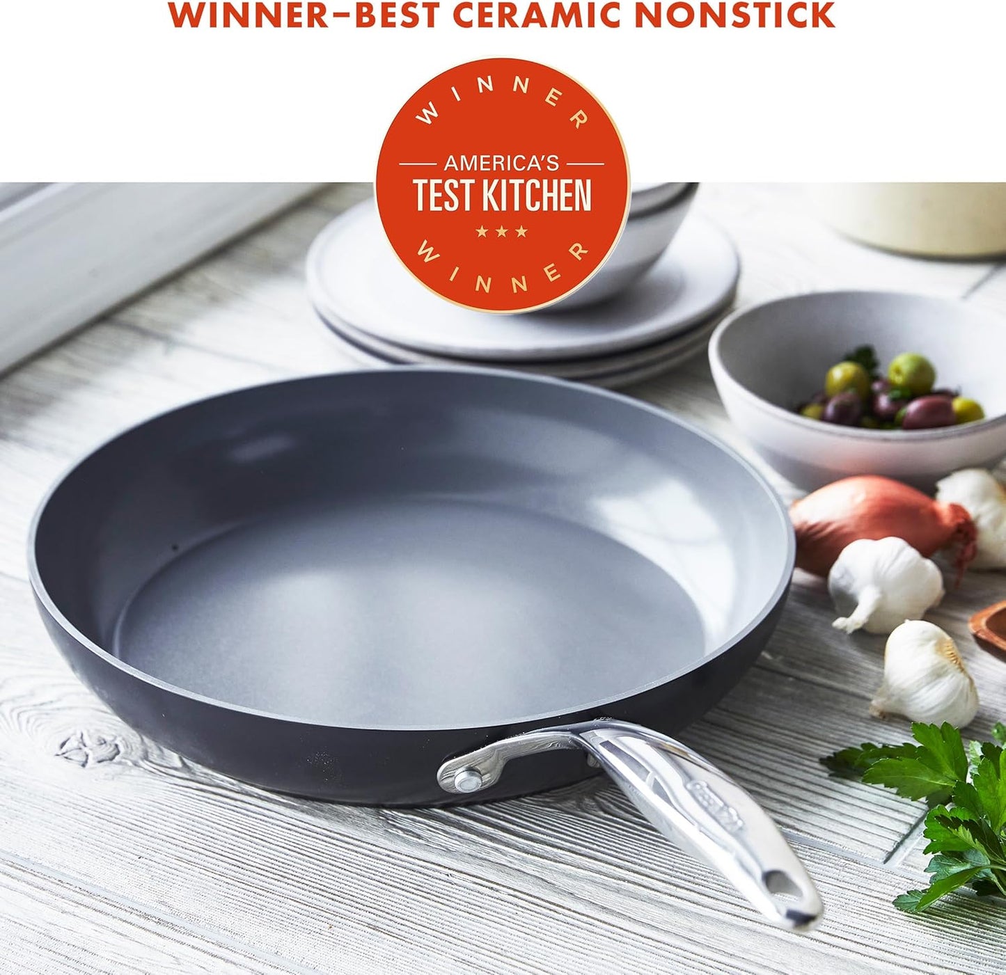 GreenPan Valencia Pro Hard Anodized Healthy Ceramic Nonstick 12" Frying Pan Skillet, PFAS-Free Cookware, Stainless Steel Handle, Induction Suitable, Dishwasher Safe, Oven Safe,