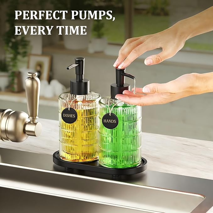 MASADI Soap Dispenser Set with Bamboo Tray, Dish and Hand Soap Lotion Dispenser - Image 6