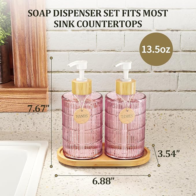 MASADI Soap Dispenser Set with Bamboo Tray, Dish and Hand Soap Lotion Dispenser - Image 2