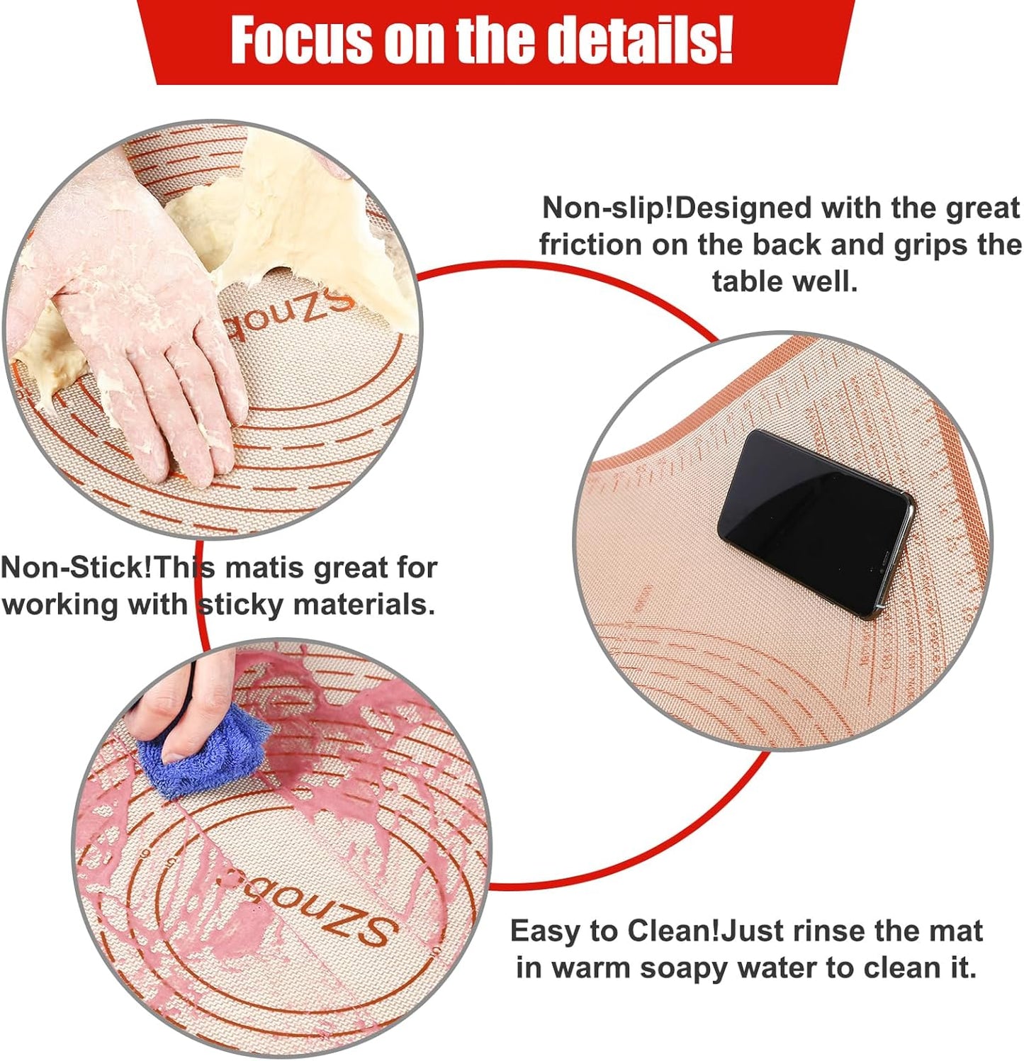 Silicone Pastry Mat 34''By 26'' Nonstick Baking Mats Extra Large Counter Mat for Dough Rolling, Pastry, Pie Crust, Fondant, Cookies, Bread, Pasta, Pizza Mat