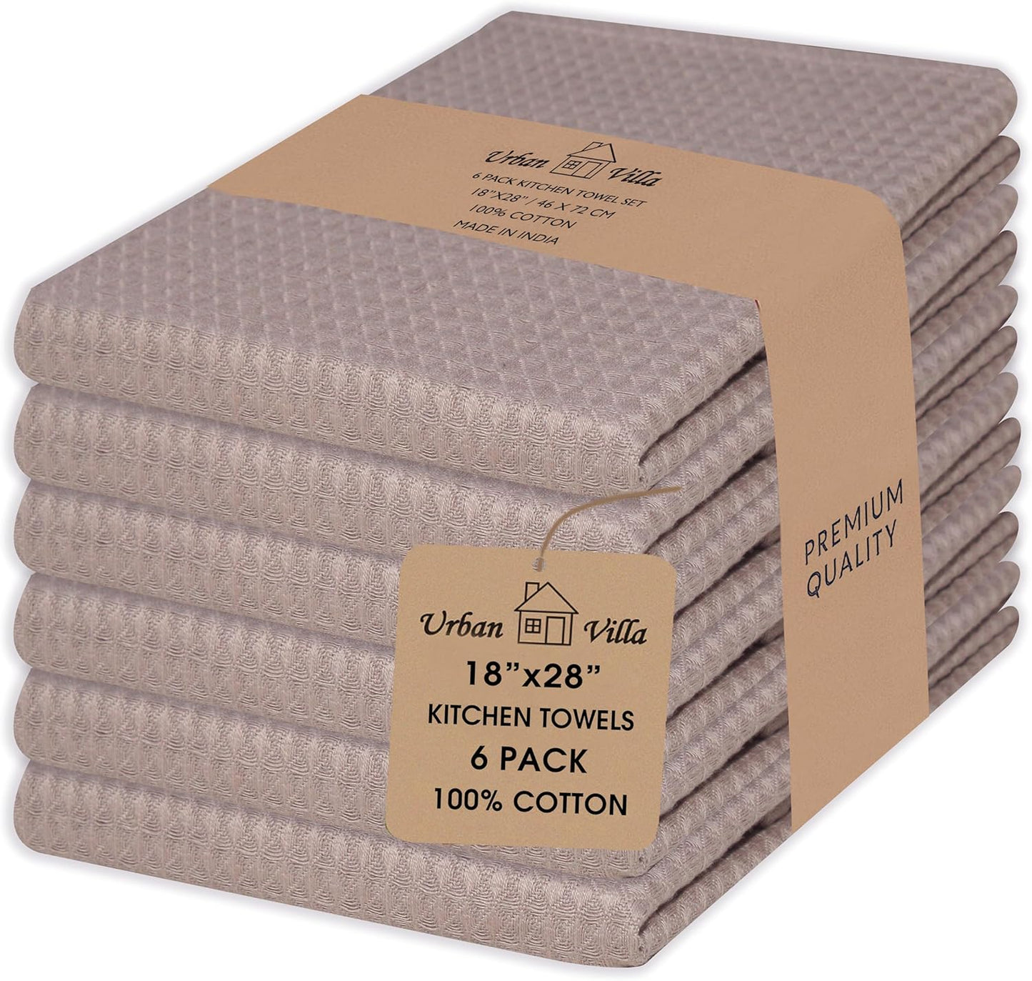 Urban Villa Kitchen Towels Waffle Dish Towels for Kitchen Smoke Color Set of 6 Over Sized 18x28 Inches Kitchen Towels Highly Absorbent 100% Cotton Mitered Corners Kitchen Hand Tea Towels Dish Cloths