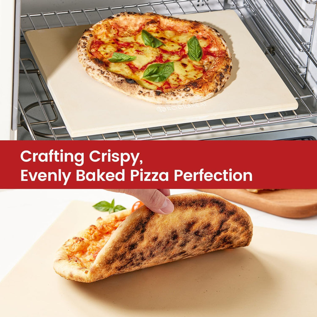 Pizza Stone, Cordierite Pizza Pan for Oven Grill and BBQ, Rectangular Large 15" × 12" Baking Stone for Bread, Thermal Shock Resistant, Durable Cooking Stone