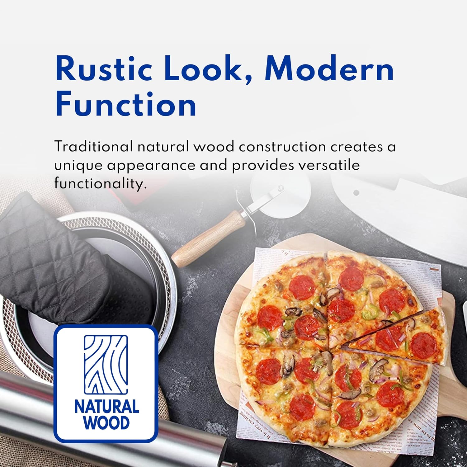 New Star Foodservice 50356 Restaurant-Grade Wooden Pizza Peel, 18" L x 18" W Plate, with 24" L Wooden Handle, 42" Overall Length