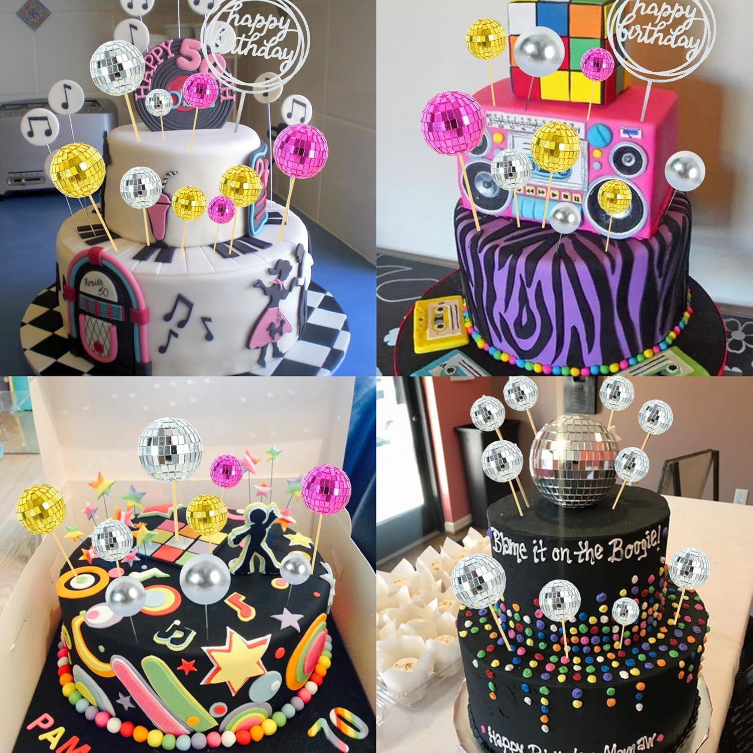 BEISHIDA 27 PCS Disco Ball Cake Topper 1970s Disco Decorations Mirror Ball Cupcake Toppers for Disco Theme Party 70s 80s Disco Party Birthday Cake Anniversary Wedding Cake Decorations