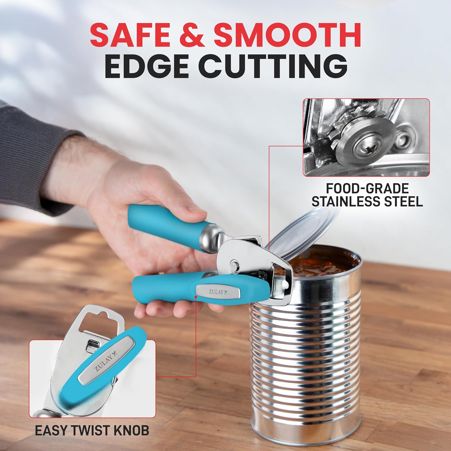 Zulay Kitchen Manual Can Opener with Bottle Opener with Turn Knob
