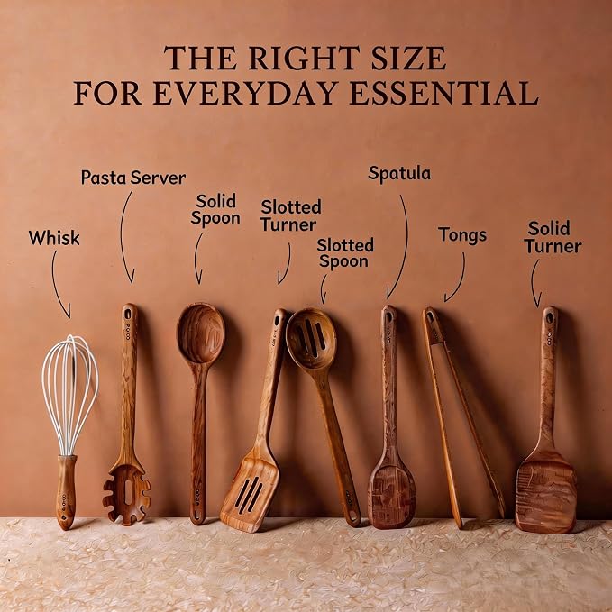 CAROTE Wooden Kitchen Utensils Set, Acacia Wood 8pcs Cooking Utensil Set - Image 7