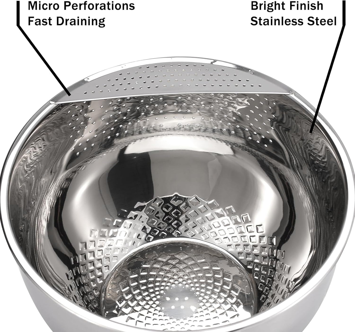 Rice Washing Bowl with Strainer Quinoa Washer Bowl, Stainless Steel Side Drainers Colander for Cleaning Fruits, Vegetables, and Beans - Versatile Kitchen Tool