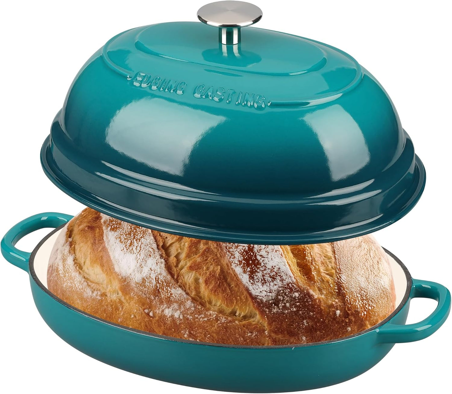 Enameled Oval Cast Iron Dutch Oven Pot with Lid, Bread Dutch Oven for Sourdough Bread Baking, 6QT, Darkcyan