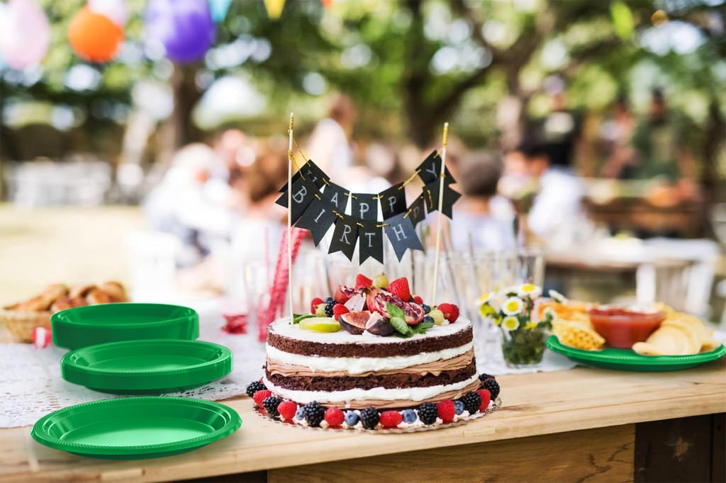 Exquisite Party Solids Emerald Green Plastic Plates For Party 10" Emerald Green Disposable Plates Heavy Duty Supplies 100 Pcs Plastic Dinnerware Sets Heavy Duty 350 GSM Disposable Dinnerware Set